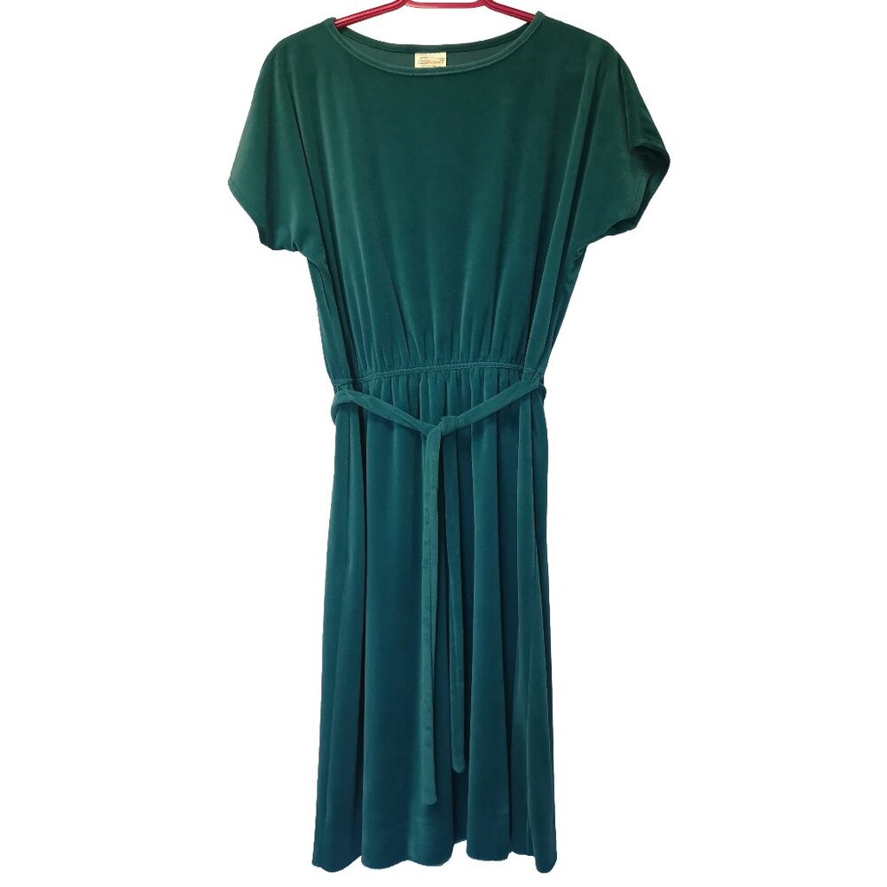 1970s Teal St Michael's Velour Dress Size 14 Mark & Spencer Perfect Condition